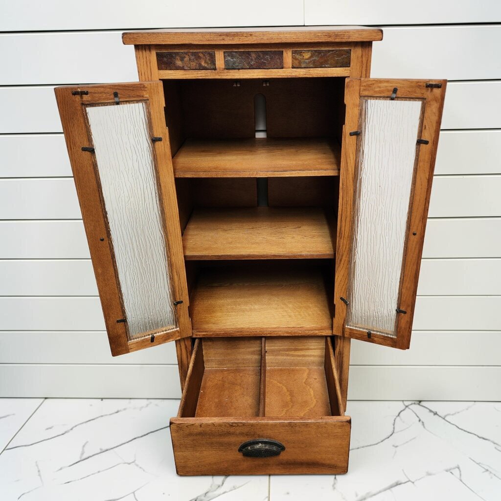 8236 Mission Style Oak Media #Cabinet with Slate Inlay