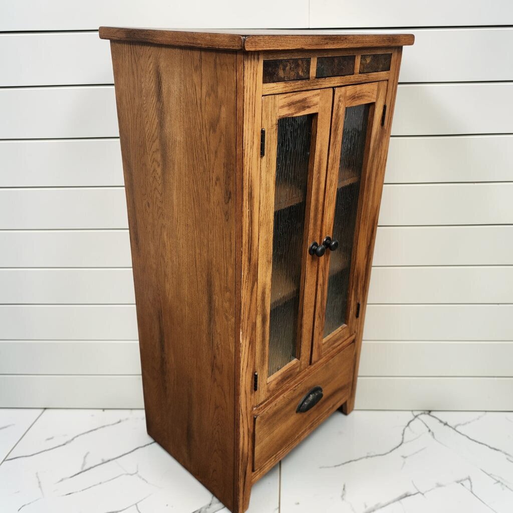 8236 Mission Style Oak Media #Cabinet with Slate Inlay
