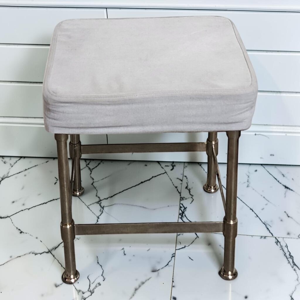 8245 Hollywood Regency Brass Faux Bamboo Vanity Stool