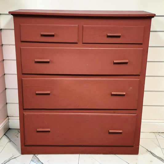 8249 Primitive 5-Drawer Red-Painted Chest