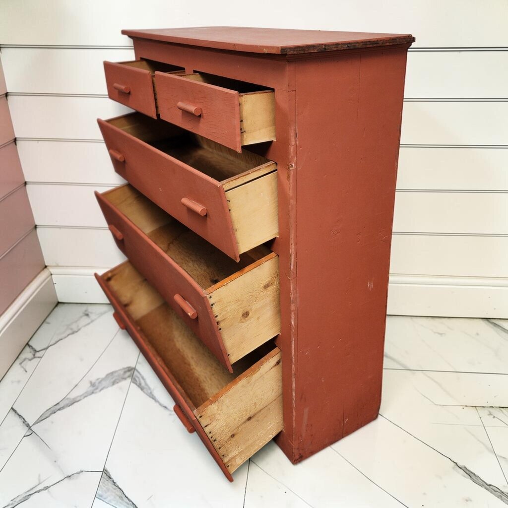 8249 Primitive 5-Drawer Red-Painted Chest