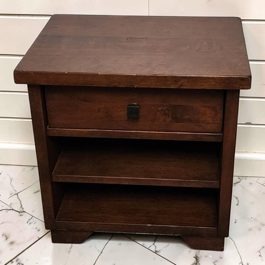8251 Rustic Solid Wood Nightstand with Drawer and Open Shelving