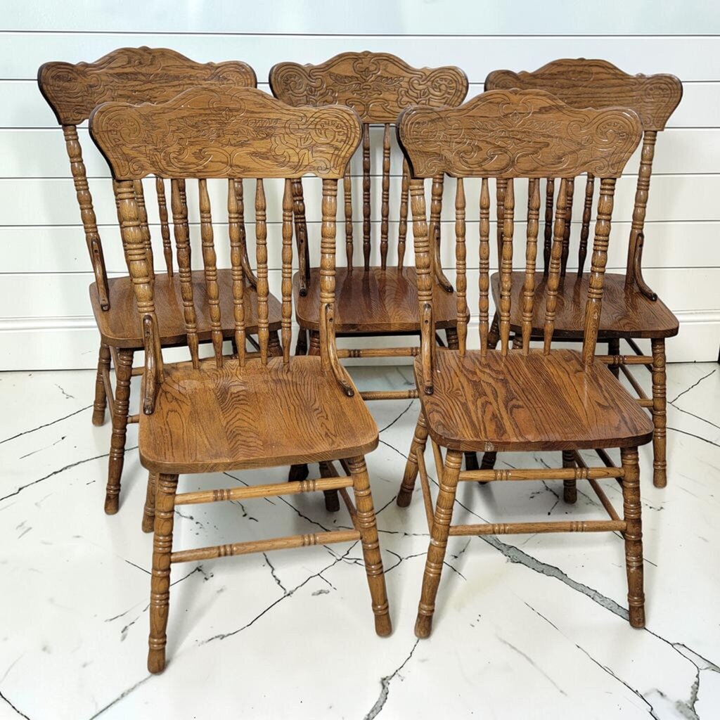 8258-8262 Solid Oak Press-Back Spindle Dining #Chairs