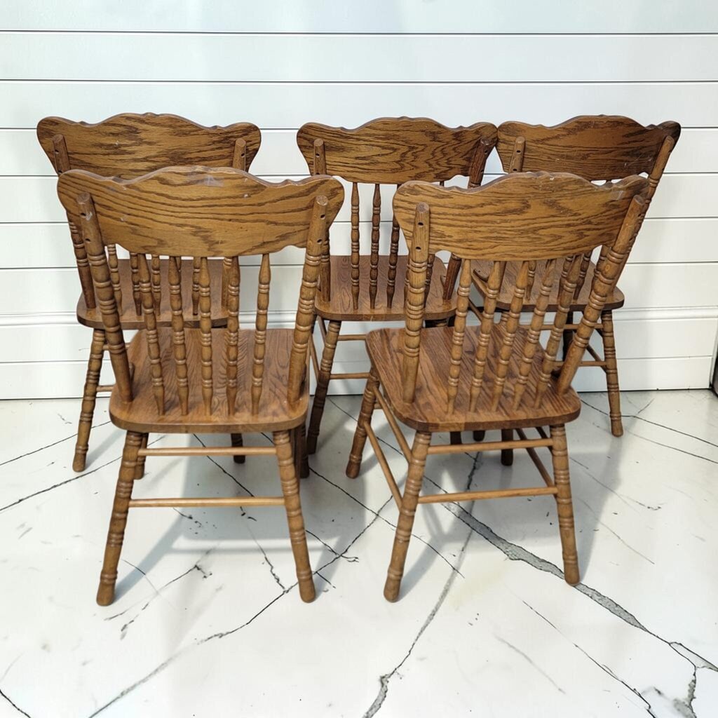 8258-8262 Solid Oak Press-Back Spindle Dining #Chairs