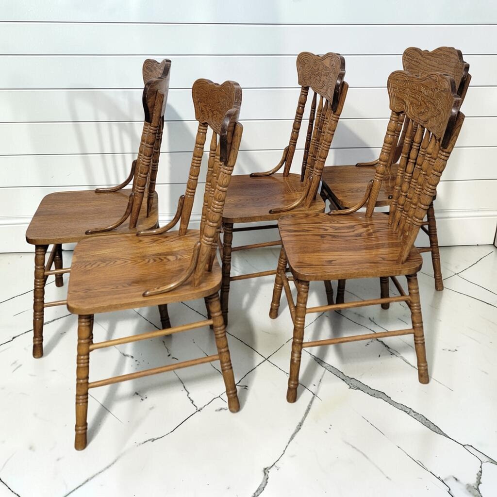 8258-8262 Solid Oak Press-Back Spindle Dining #Chairs