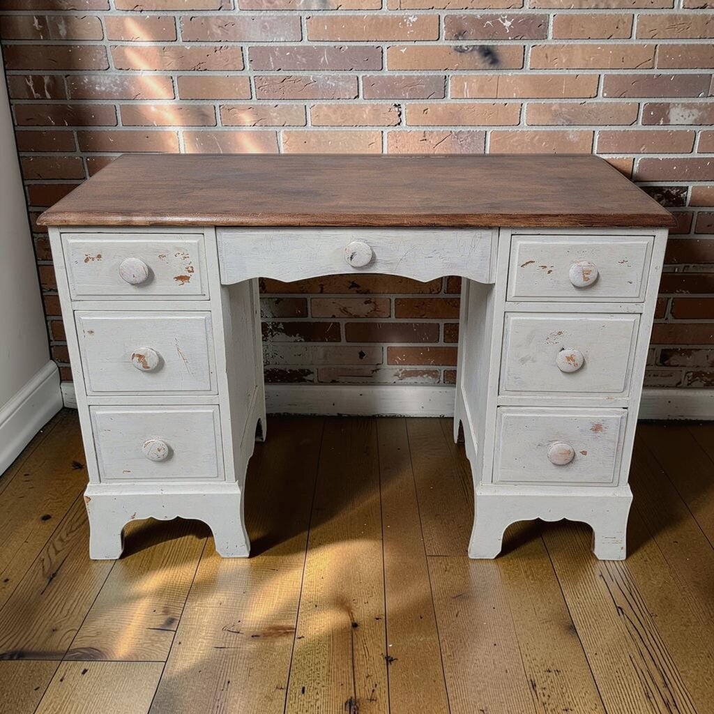 8266 Shabby Chic Painted Kneehole Desk