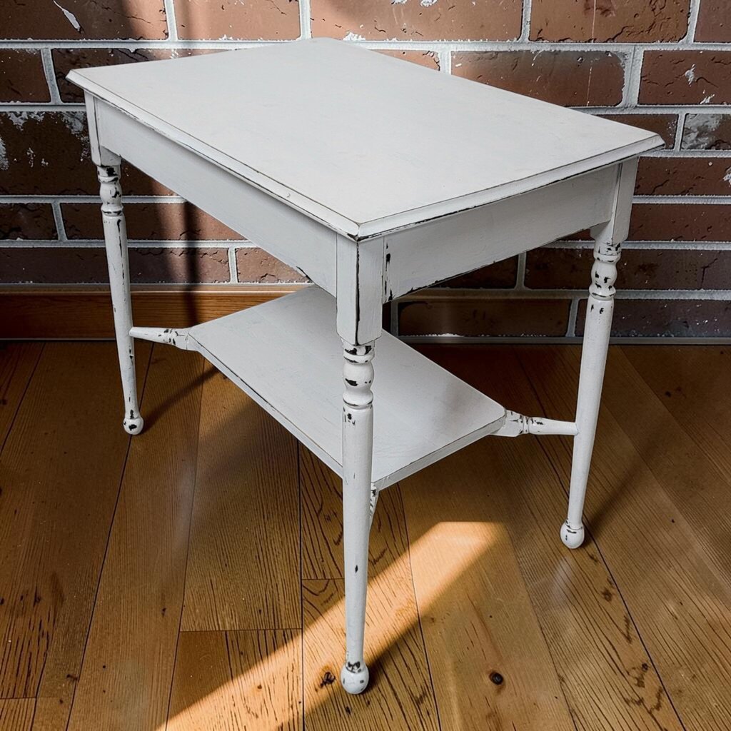 8268 Distressed White Painted Accent #Table with Drawer and Shelf ~ FURNITURE