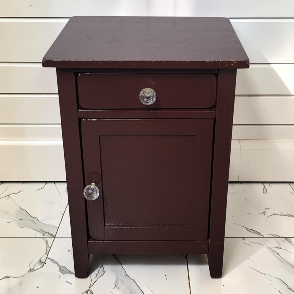 8269 Dark Brown Wood Nightstand with Crystal Knobs Used ~ FURNITURE