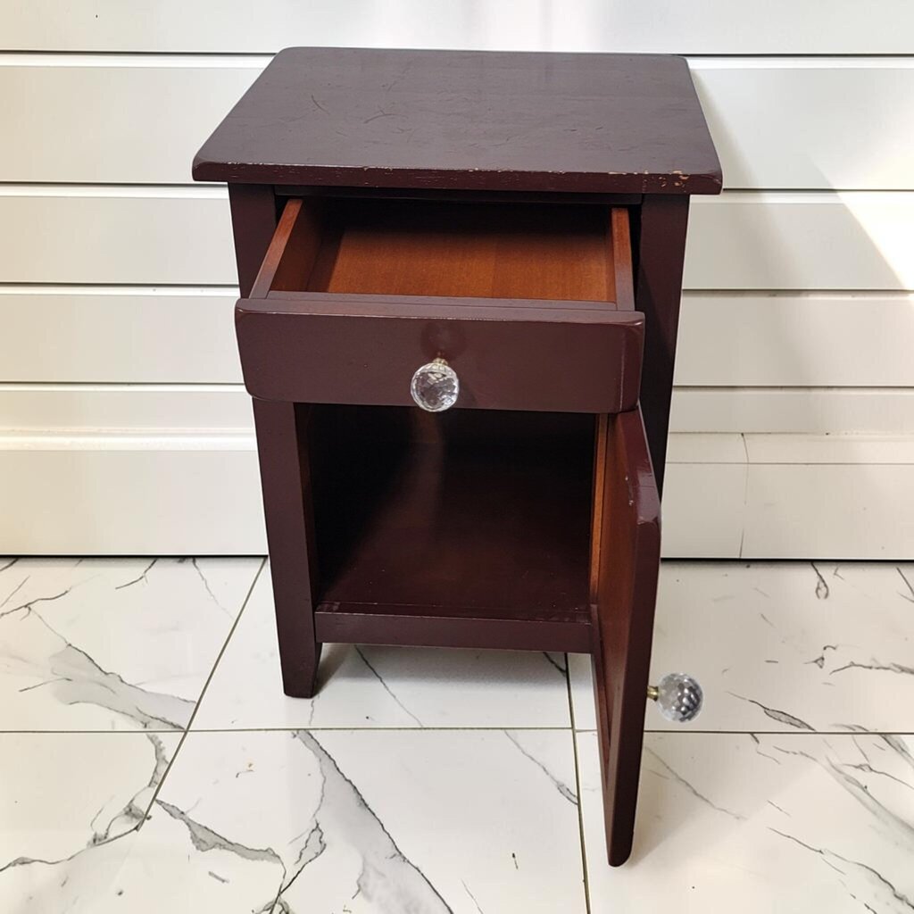 8269 Dark Brown Wood Nightstand with Crystal Knobs ~ FURNITURE