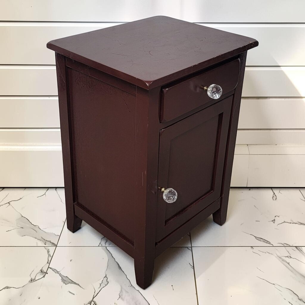 8269 Dark Brown Wood Nightstand with Crystal Knobs ~ FURNITURE