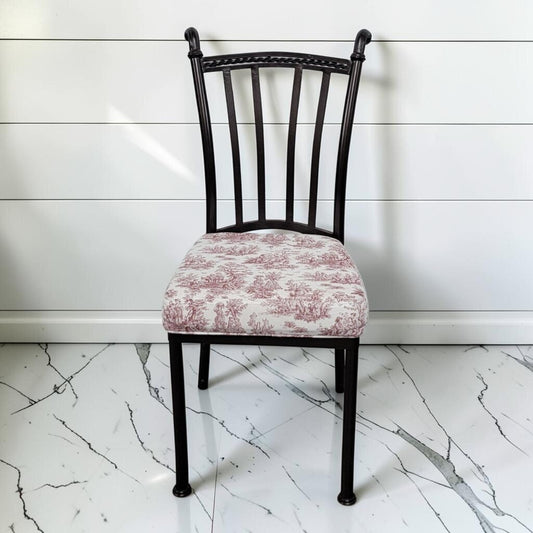 8278 Arbuck Wrought Iron Side #Chair with Toile Upholstery Used ~ FURNITURE