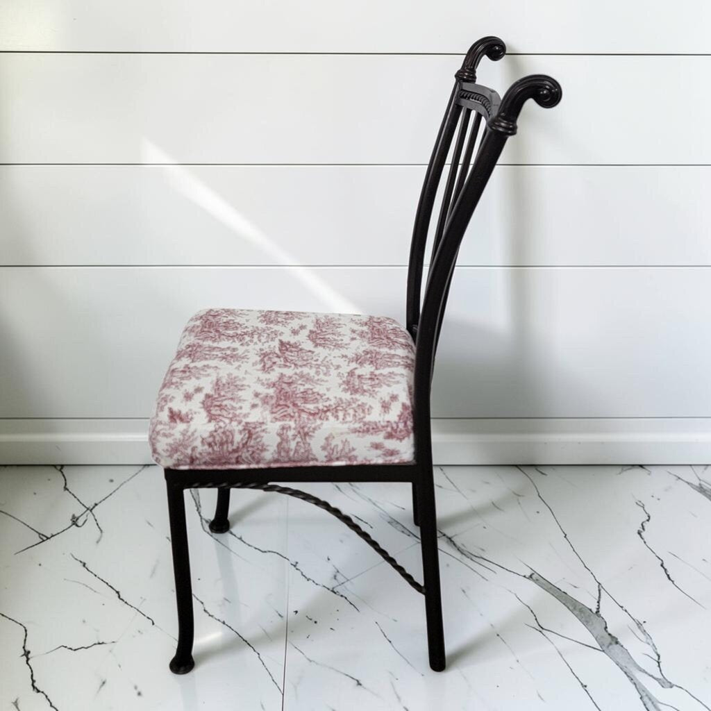 8278 Arbuck Wrought Iron Side #Chair with Toile Upholstery ~ FURNITURE