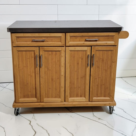 8295 Bamboo and Stainless Steel Kitchen Island Used ~ FURNITURE