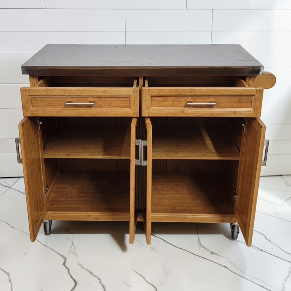 8295 Bamboo and Stainless Steel Kitchen Island