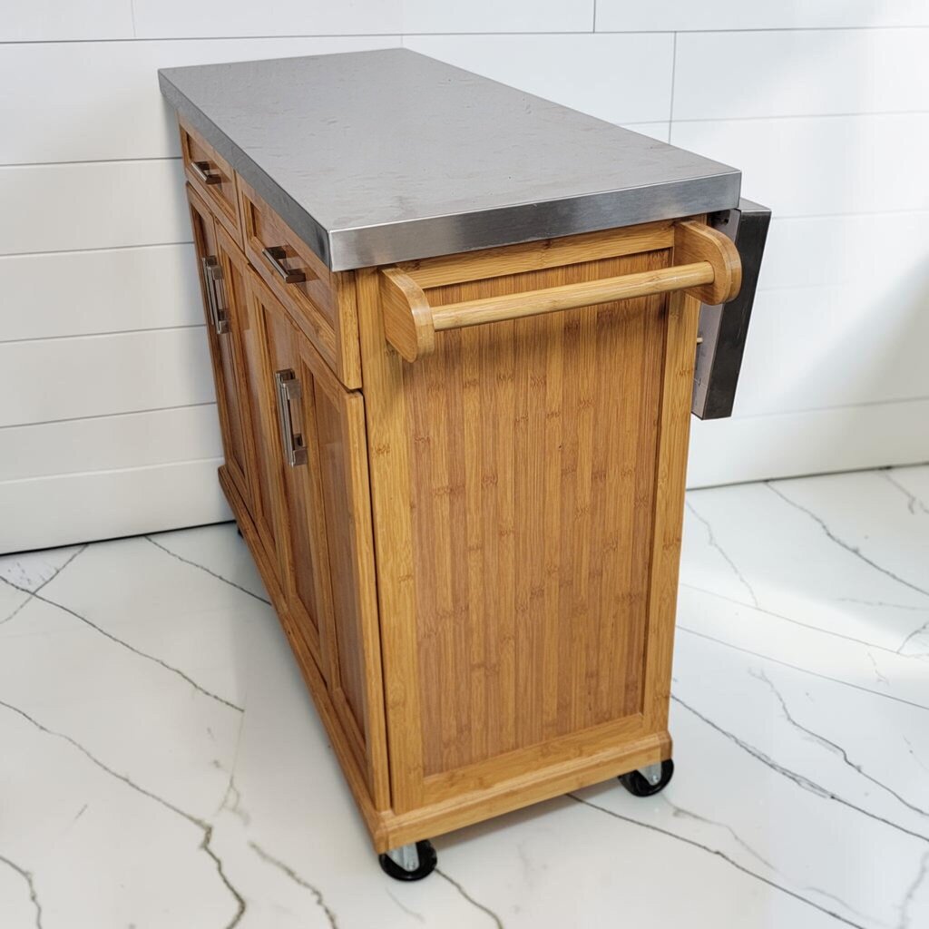 8295 Bamboo and Stainless Steel Kitchen Island