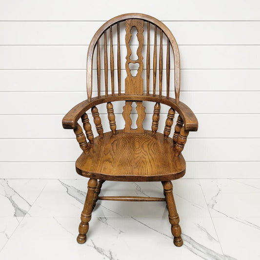 8300 Vintage Oak Bow Back Arm #Chair with Decorative Pierced Splat Used ~ FURNITURE