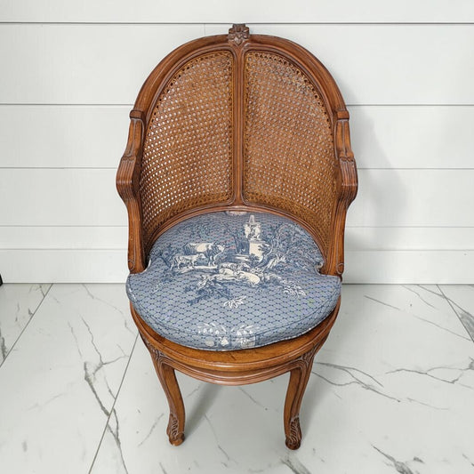 8305 Vintage French Provincial Caned Corner #Chair with Toile Upholstery Used ~ FURNITURE