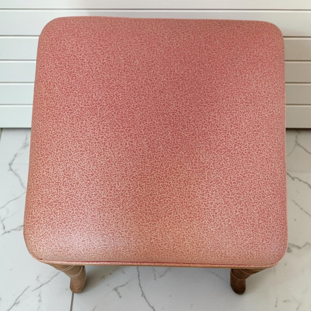 8307 Vintage Pink Upholstered Vanity #Stool with Turned Wood Legs