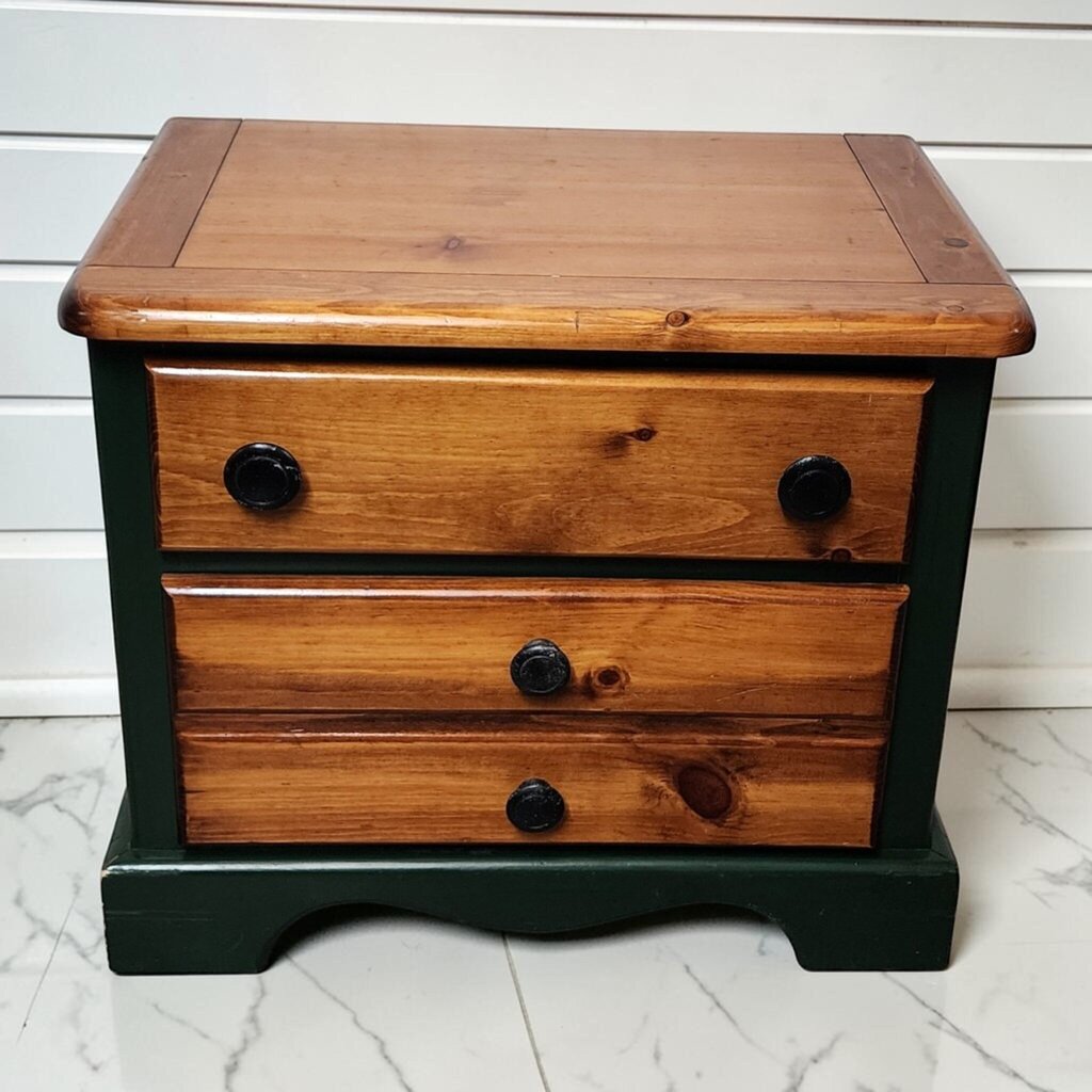 8311 Two-Tone Pine and Green Painted Nightstand Used ~ FURNITURE