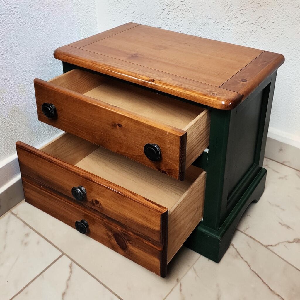 8311 Two-Tone Pine and Green Painted Nightstand ~ FURNITURE