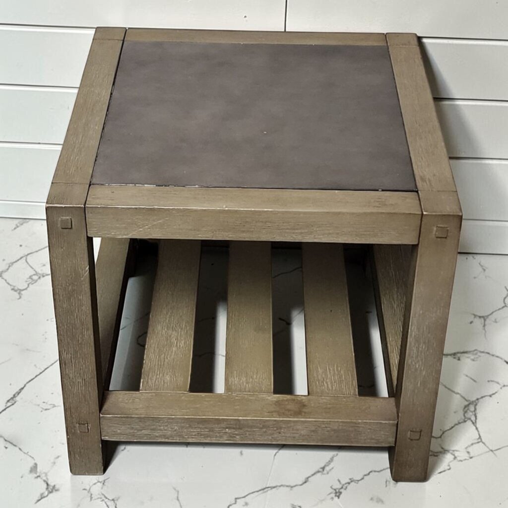 8316 Rustic Industrial End Table with Inset Faux-Stone Top ~ FURNITURE