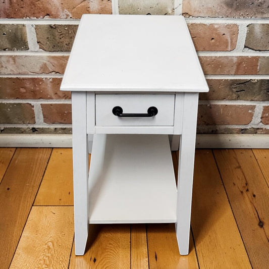 8317 White 2 Tier Side Table with Drawer Used ~ FURNITURE