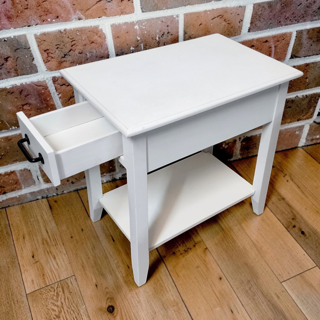 8317 White 2 Tier Side Table with Drawer