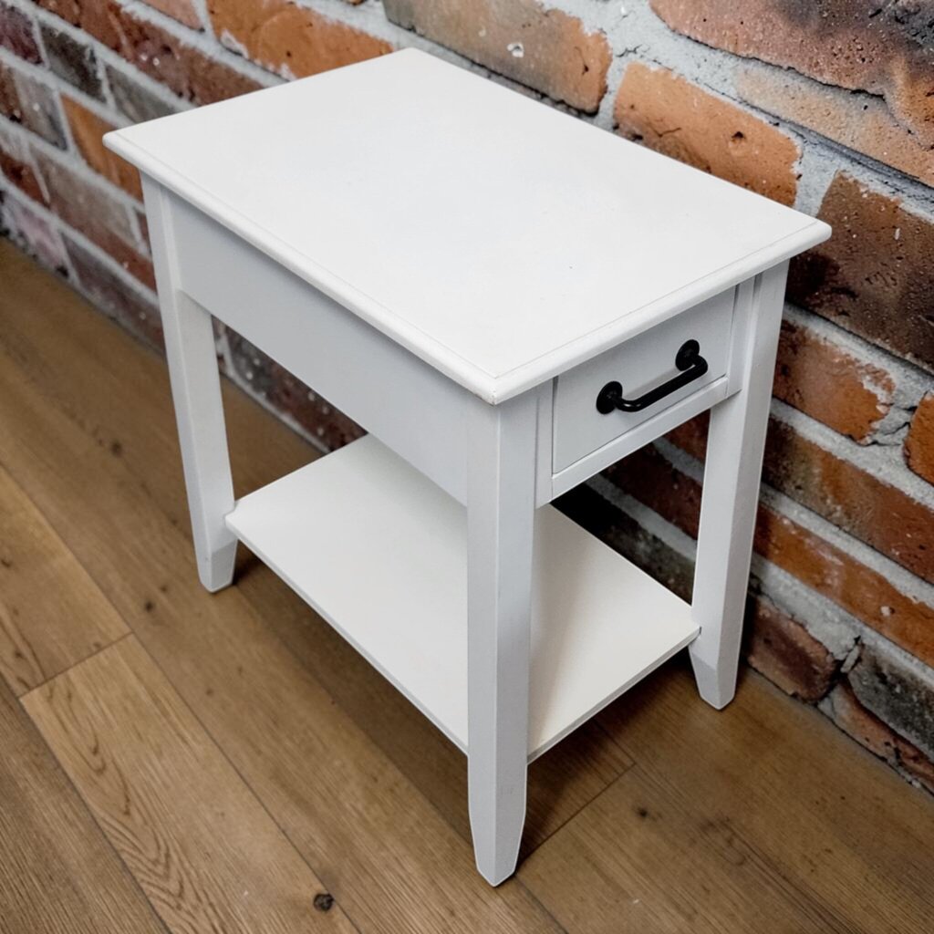 8317 White 2 Tier Side Table with Drawer