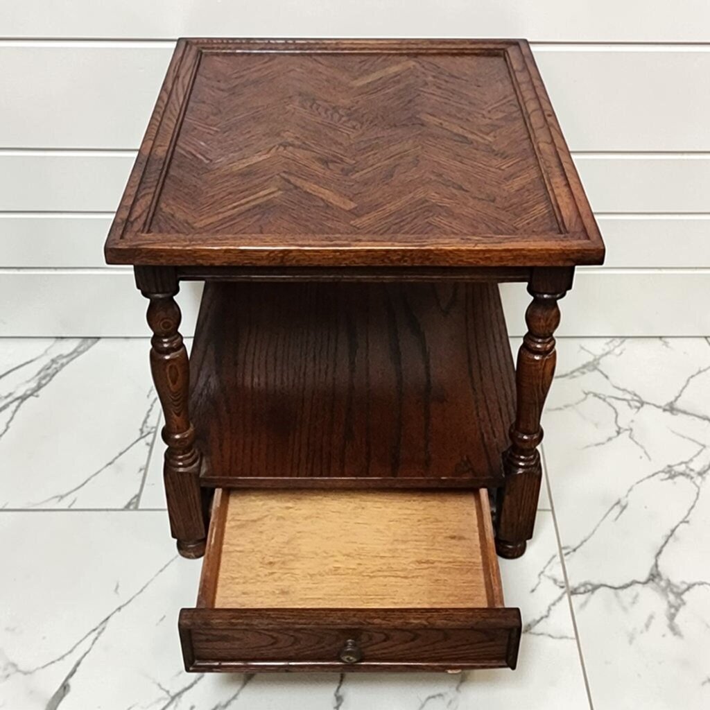 8321 Vintage Oak Herringbone Parquetry Side #Table ~ FURNITURE