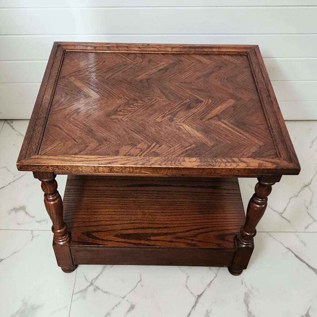 8321 Vintage Oak Herringbone Parquetry Side #Table ~ FURNITURE