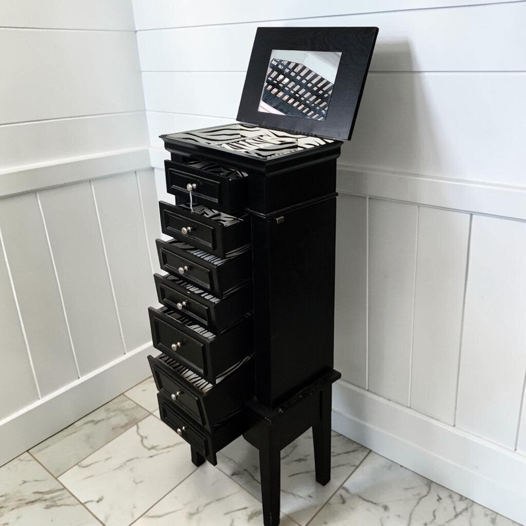 8324 Transitional Black Jewelry #Armoire with Zebra Print Lining