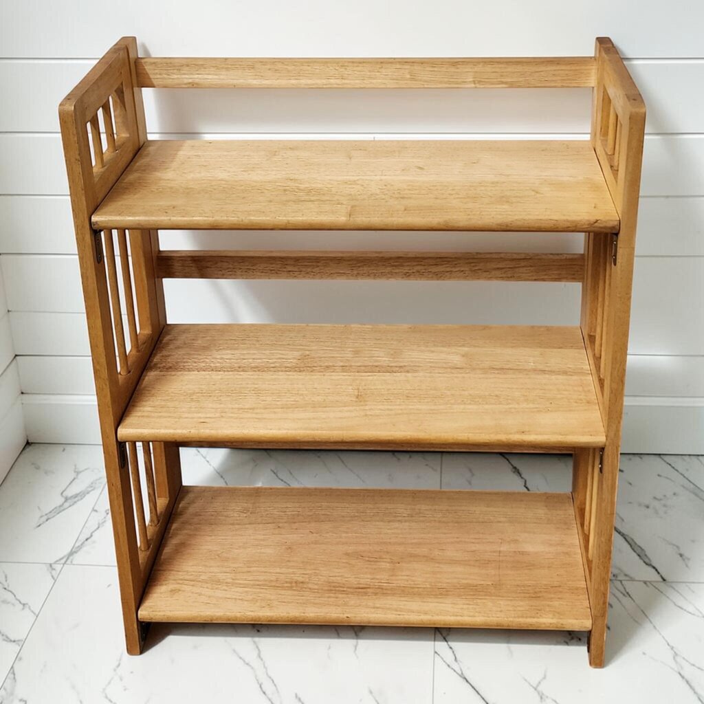 8325 Mission-Style 3-Tier Solid Wood Folding Bookshelf