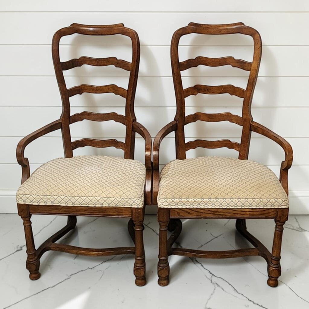 8333-8334 French Country Ladder-Back Armchairs Used ~ FURNITURE
