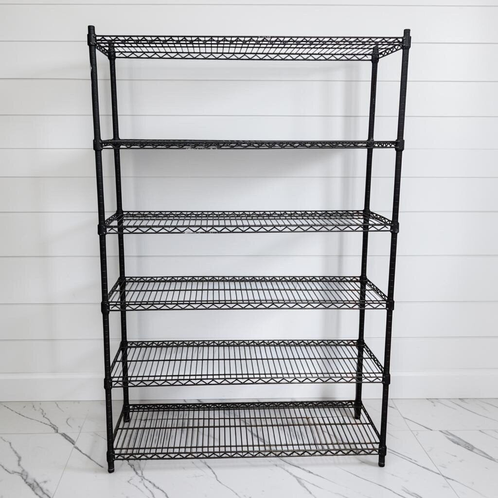 8336 Contemporary 6-Tier Black Steel Wire Shelving Unit Used ~ FURNITURE