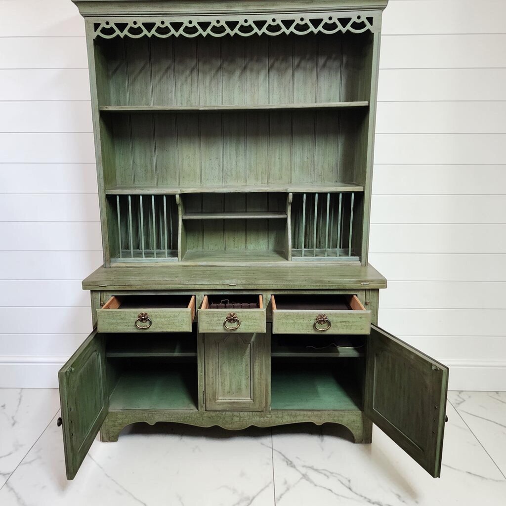8340 Distressed Sage Green French Country Flip-Top Welsh Dresser ~ FURNITURE