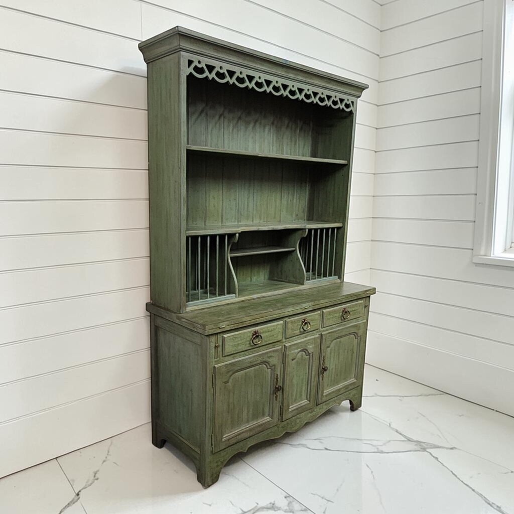 8340 Distressed Sage Green French Country Flip-Top Welsh Dresser ~ FURNITURE