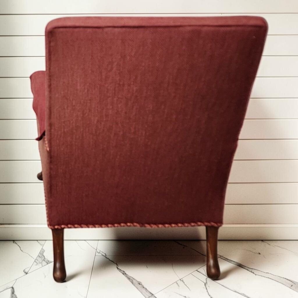 8342 Vintage Queen Anne Style High-Back #Armchair in Burgundy Herringbone ~ FURNITURE