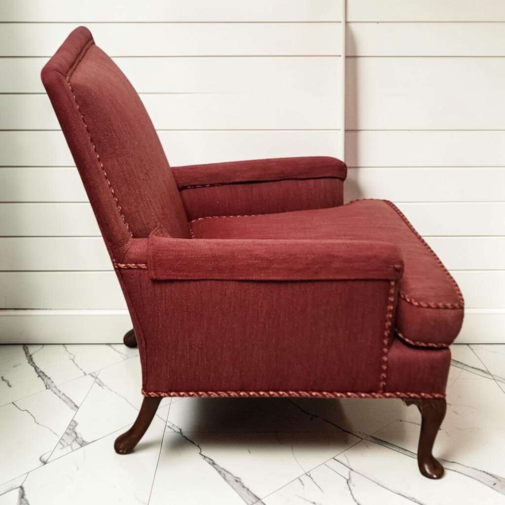 8342 Vintage Queen Anne Style High-Back #Armchair in Burgundy Herringbone ~ FURNITURE