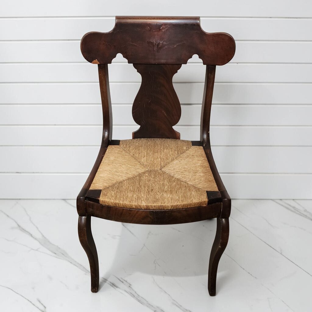 8358 Antique Mahogany Empire Side #Chair with Rush Seat