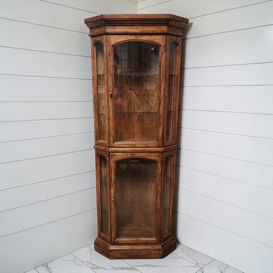 8370 Vintage Two-Tier Oak Corner Curio #Cabinet