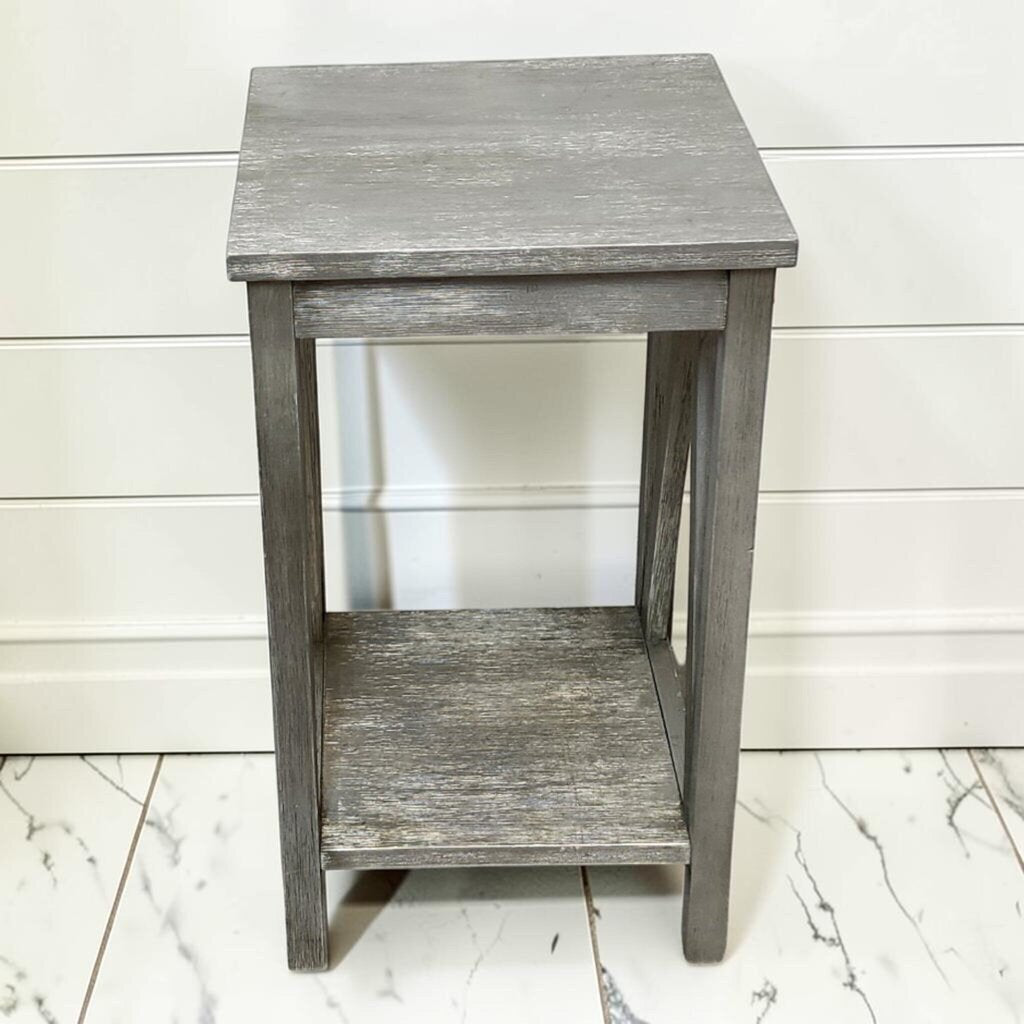 8372 Glam Farmhouse 2 Tier Silver Accent Table ~ FURNITURE