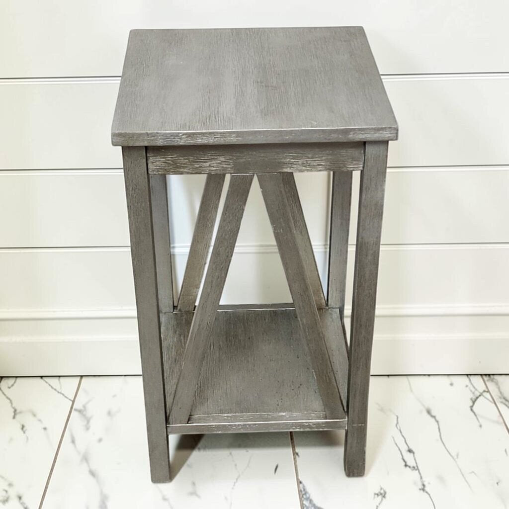 8372 Glam Farmhouse 2 Tier Silver Accent Table ~ FURNITURE
