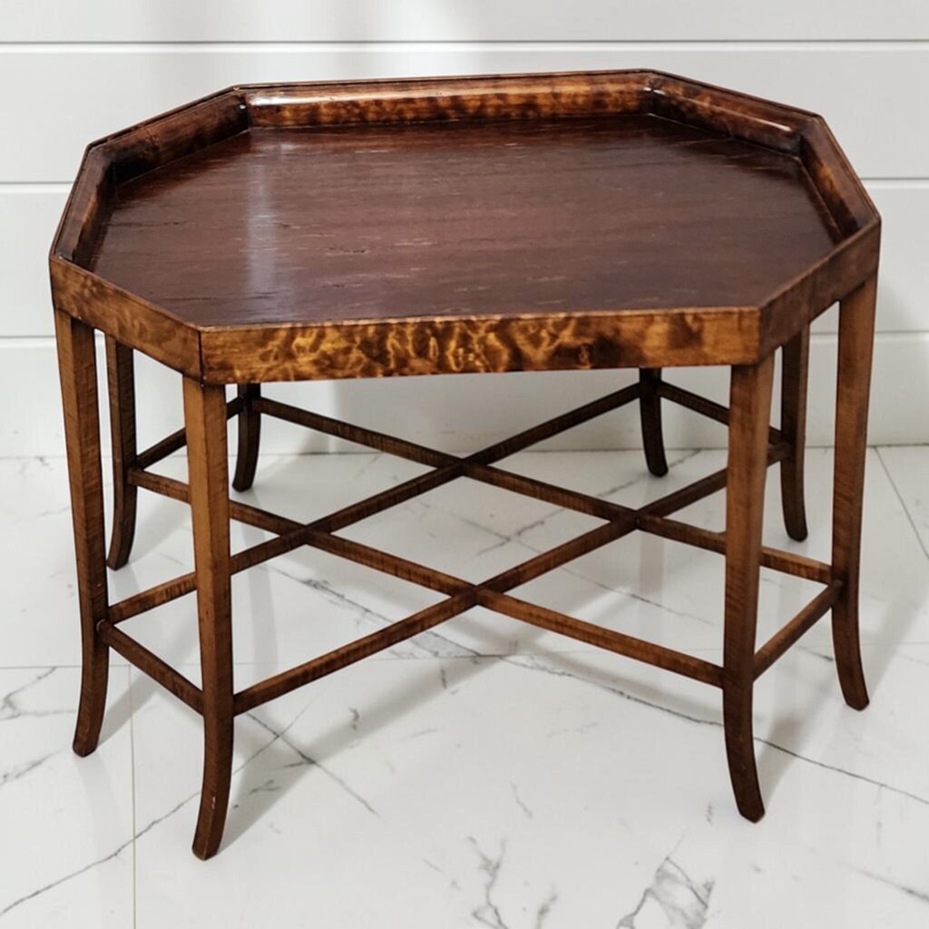 8373 Octagonal Tiger Maple Tray-Top Accent #Table Used ~ FURNITURE