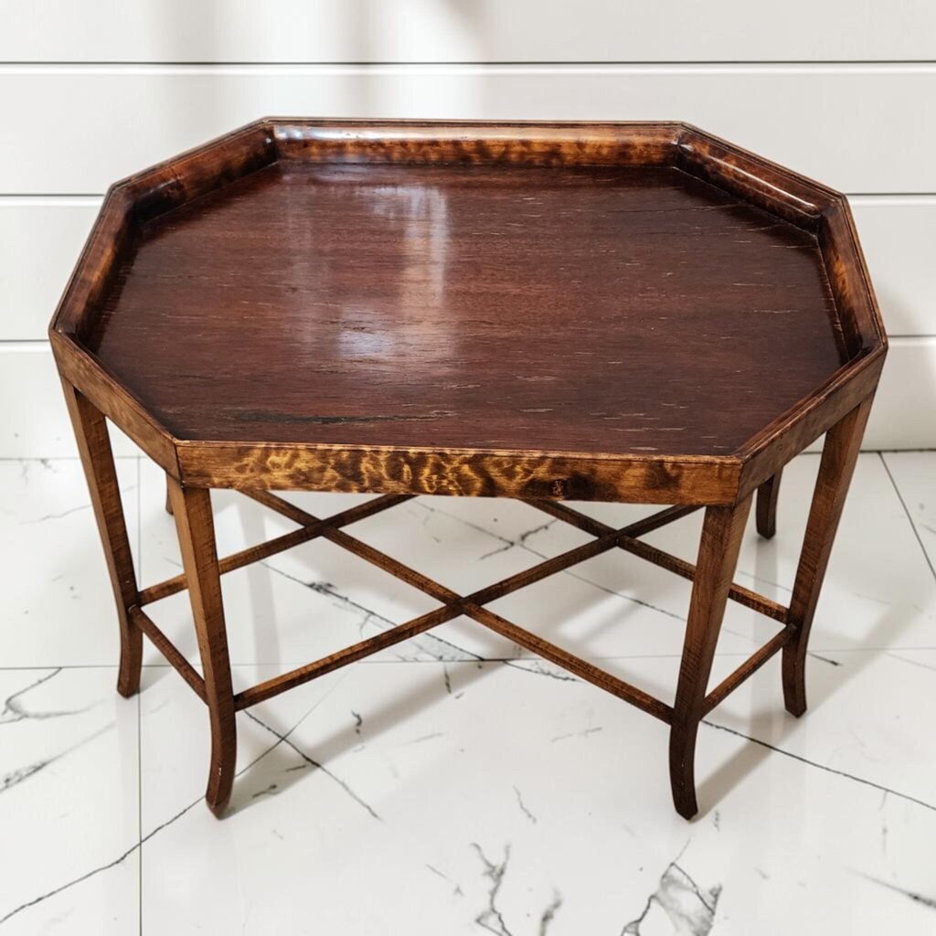 8373 Octagonal Tiger Maple Tray-Top Accent #Table ~ FURNITURE