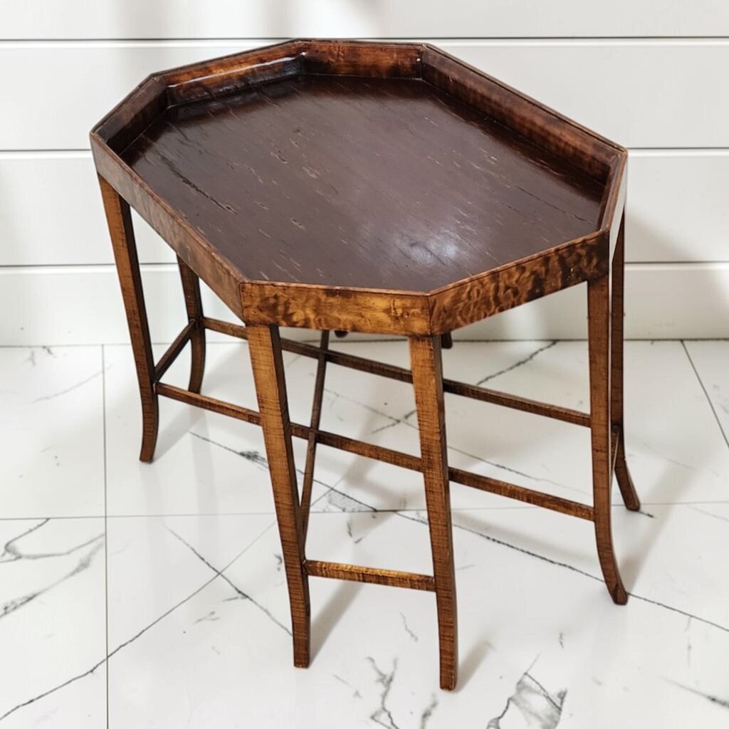 8373 Octagonal Tiger Maple Tray-Top Accent #Table ~ FURNITURE