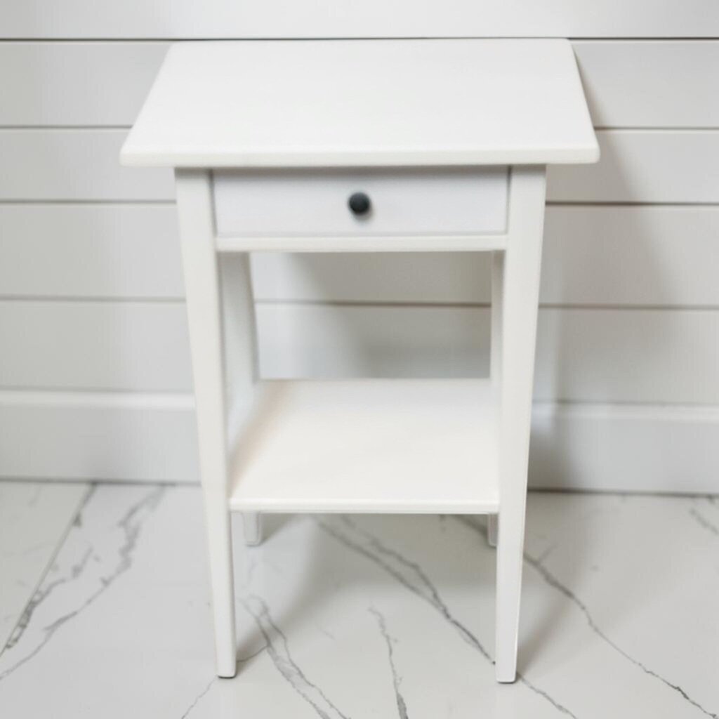 8374 White 2 Tier Accent Table with Drawer Used ~ FURNITURE