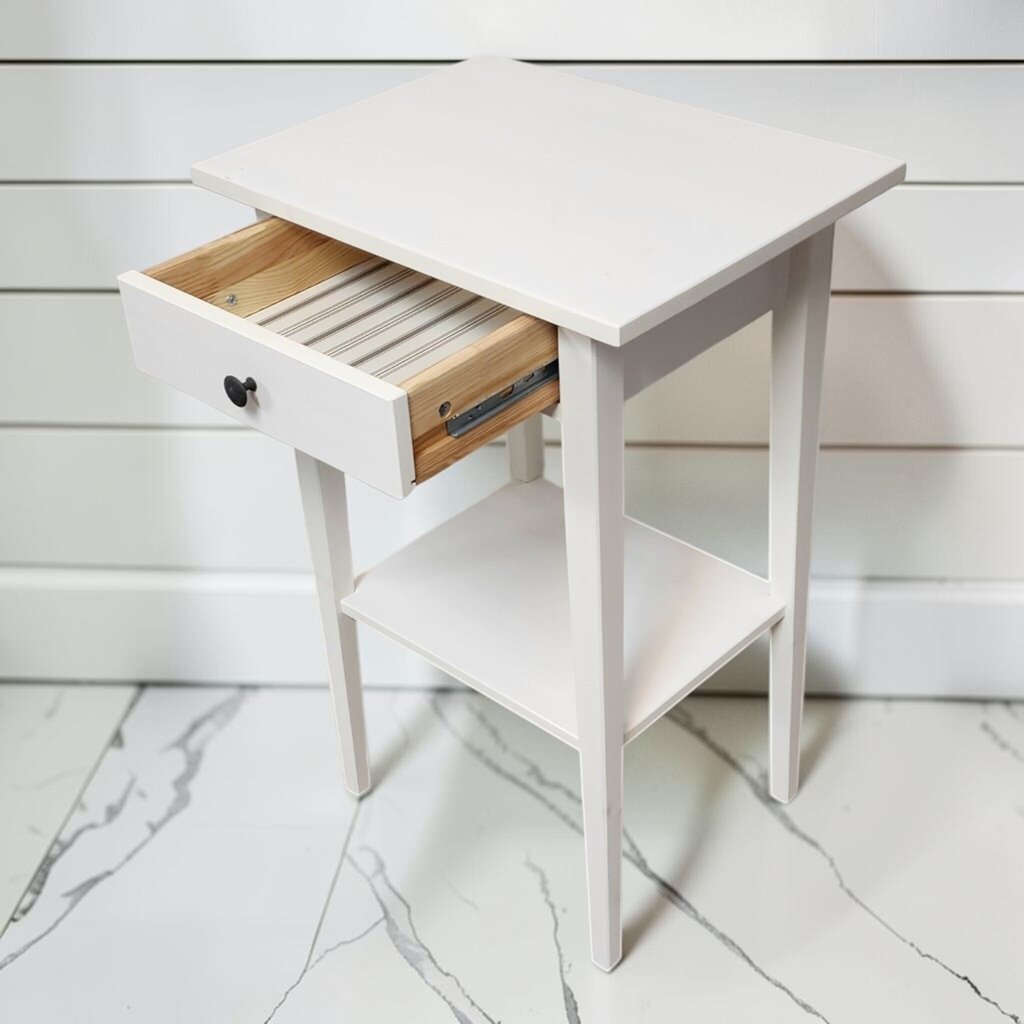 8374 White 2 Tier Accent Table with Drawer ~ FURNITURE