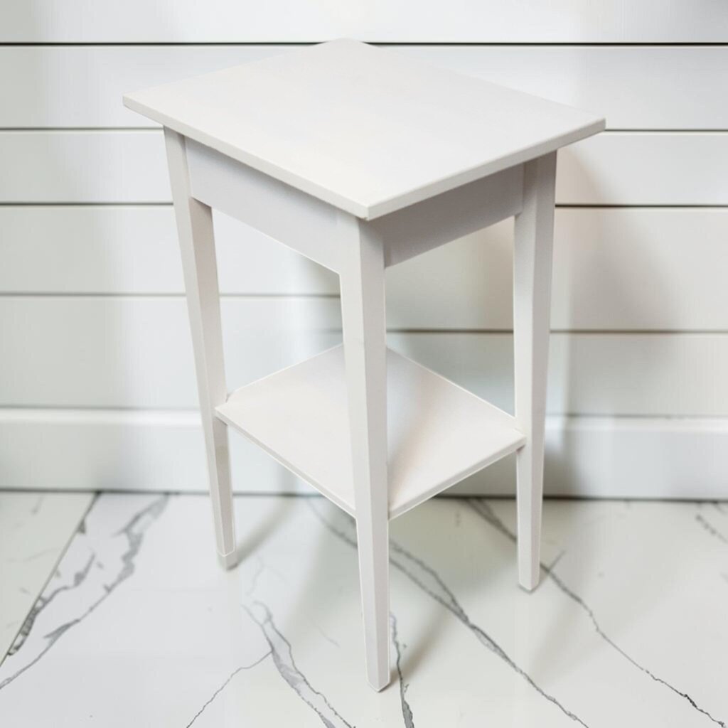 8374 White 2 Tier Accent Table with Drawer ~ FURNITURE