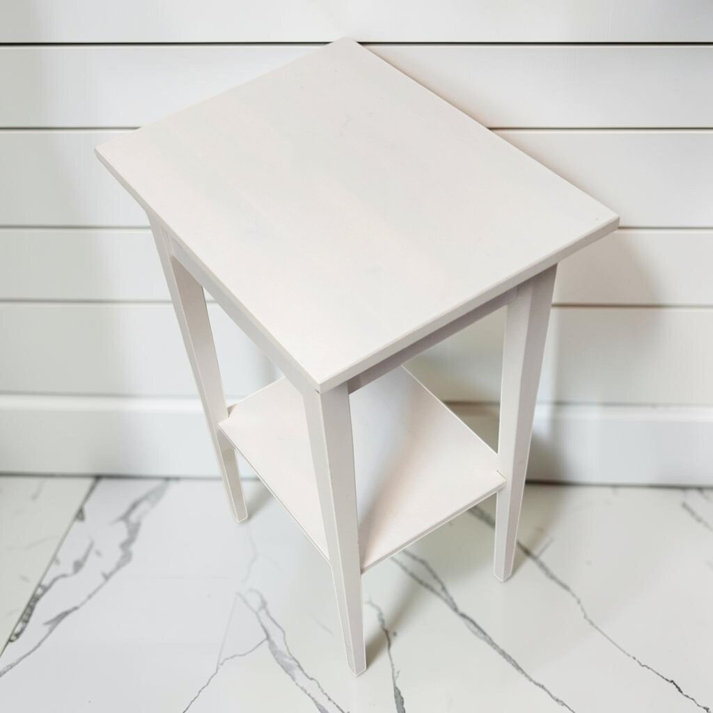 8374 White 2 Tier Accent Table with Drawer ~ FURNITURE