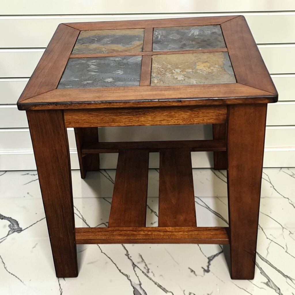 8379 Mission Style Slate Top Side Table ~ FURNITURE